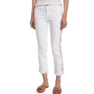 AG Adriano Goldschmied White Stilt Crop Mid Rise Cigarette Embroidered Jeans 27